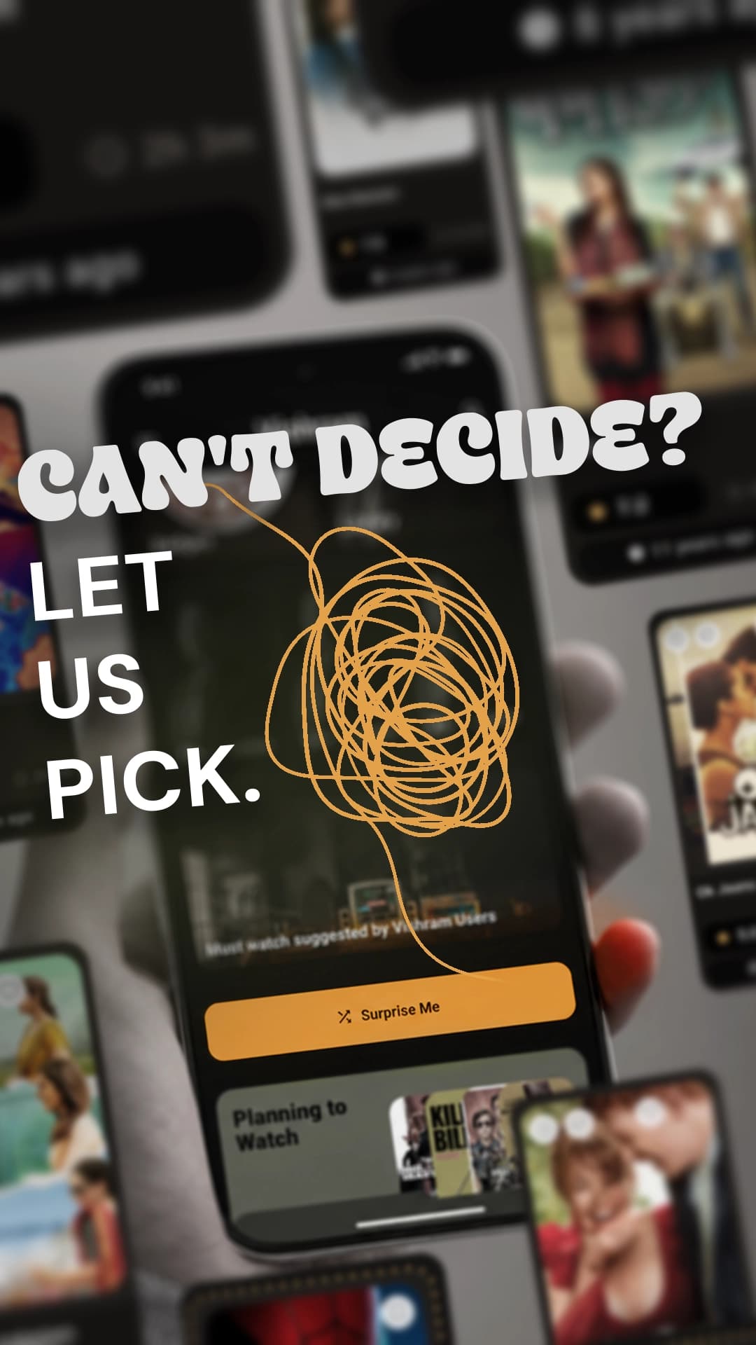 Vishram's 'Can't decide? Let us pick' screen with a Surprise Me button